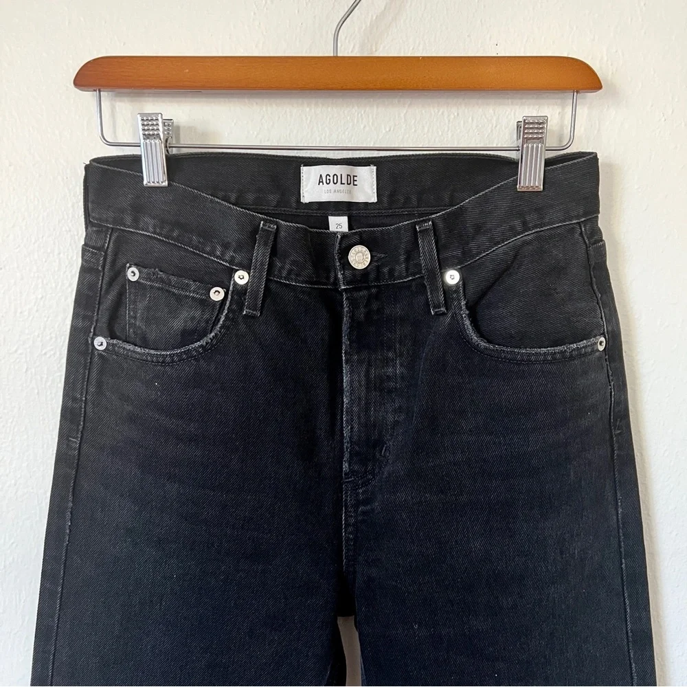 AGOLDE Cherie High Rise Straight Jeans Distortion Black Distressed - Picture 3 of 10